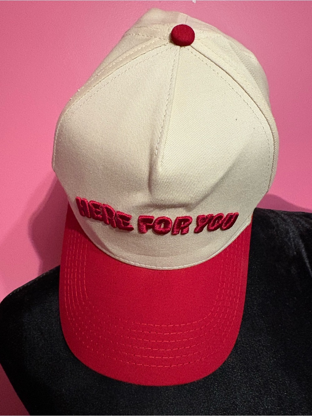 Here For You Two-Tone Baseball Cap - Cream and Red